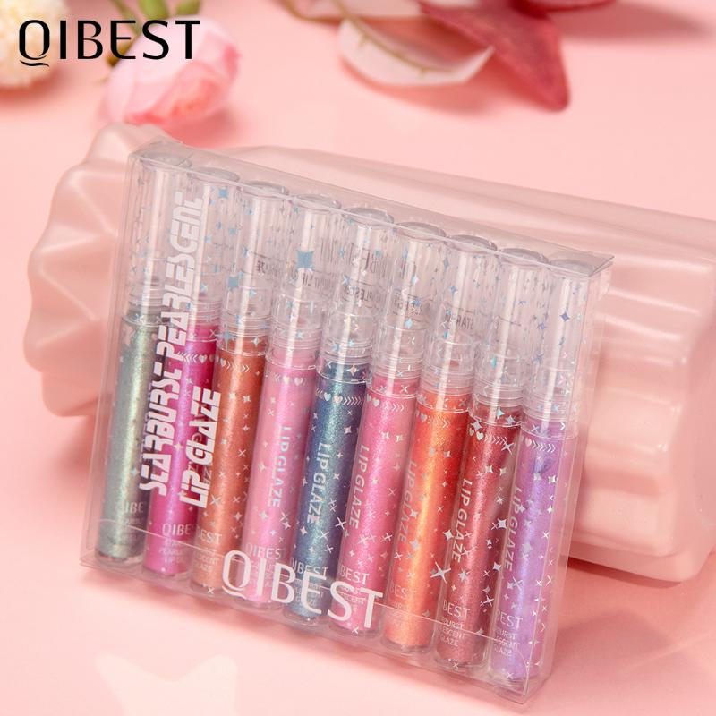 QIBEST Long Lasting Moisturizing People Ji Color Lip Glaze Dazzling Pearl Fine Glitter Shiny Polarized Lip Color Color Lip Glaze