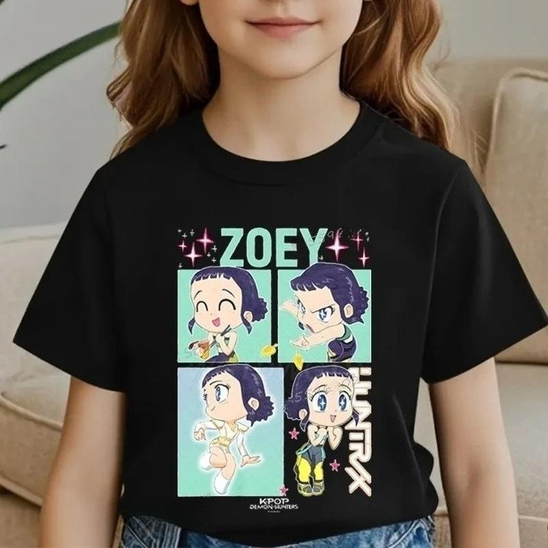 Детская футболка с принтом K-Pop Demon Hunters Zoey, мультяшная, из мягкого хлопка, для маленьких девочек, топы, одежда для малышей