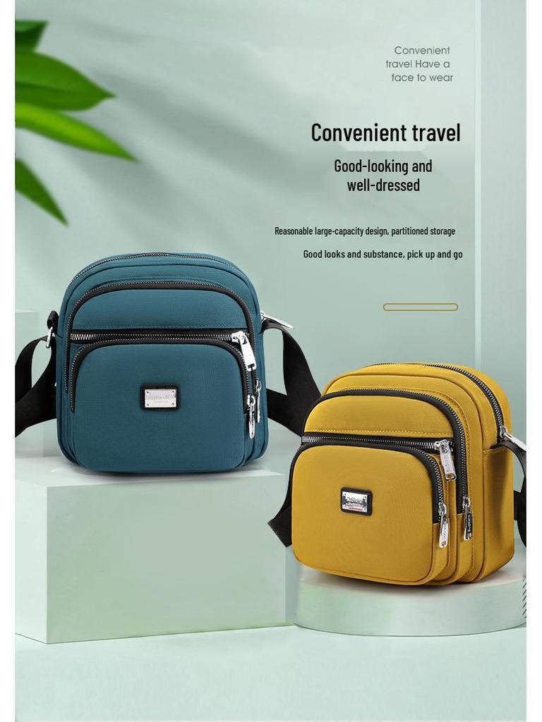 Trendy Nylon Multi-Layer Zipper Crossbody Bag - Simple, Lightweight, and Casual Solid Color Shoulder Bag