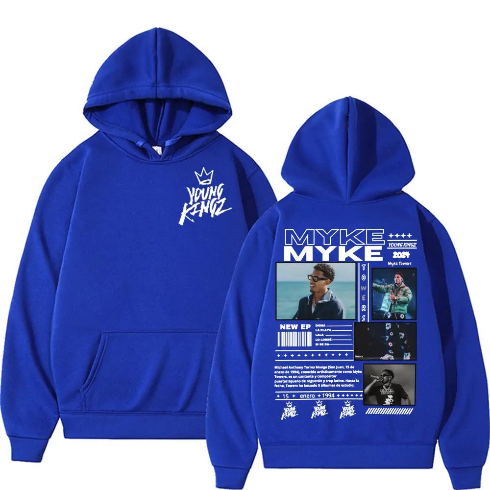 Худи большого размера для мужчин от рэпера Myke Towers Hip Hop Rock Уличный Повседневный Pop С длинным рукавом Y2K Теплый Осенний Свитшот Одежда