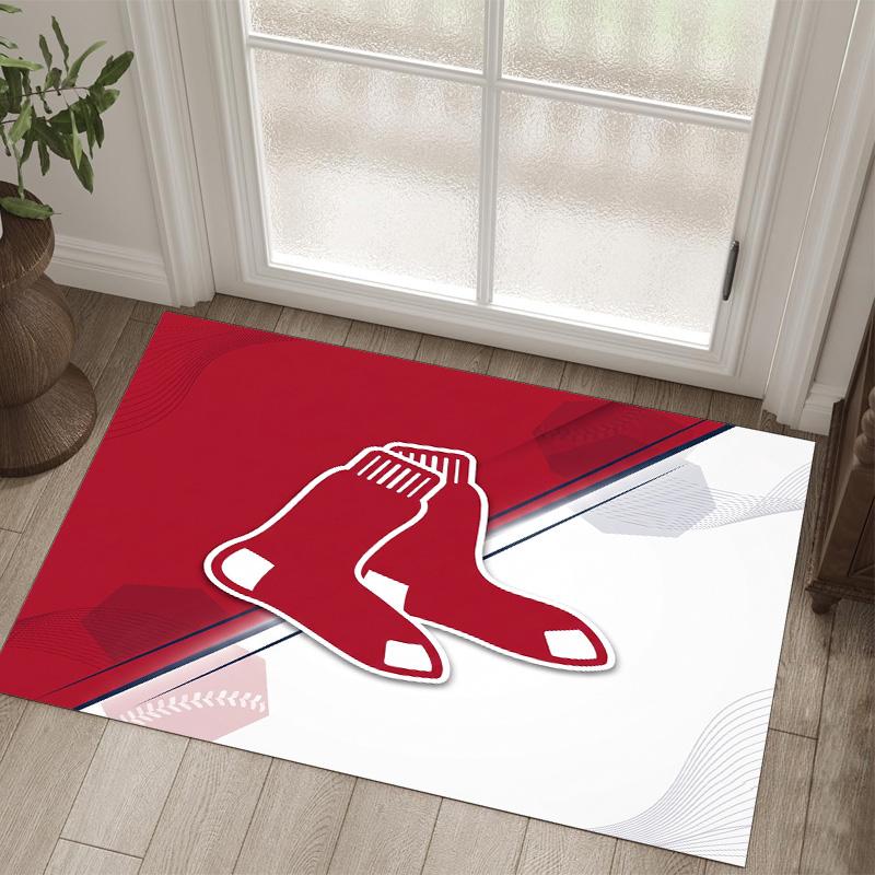 Boston Red Sox Design Crystal Velvet Carpet Cozy Non?Slip Printed Rug For Bedroom Living Room Entrance