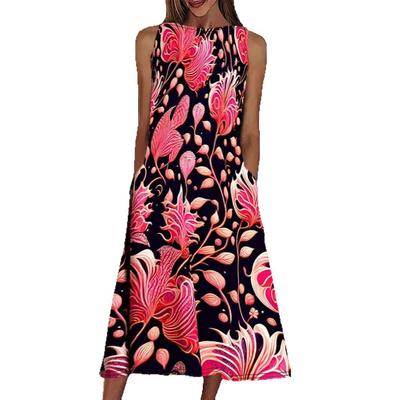Женское платье без рукавов с круглым вырезом и принтом, элегантное свободное длинное платье-жилет