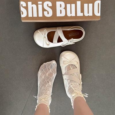 Балетки на скрытой платформе с бантом 2025 весна круглый носок Мэри Джейн перекрестный ремешок одинарная обувь на липучке женская обувь