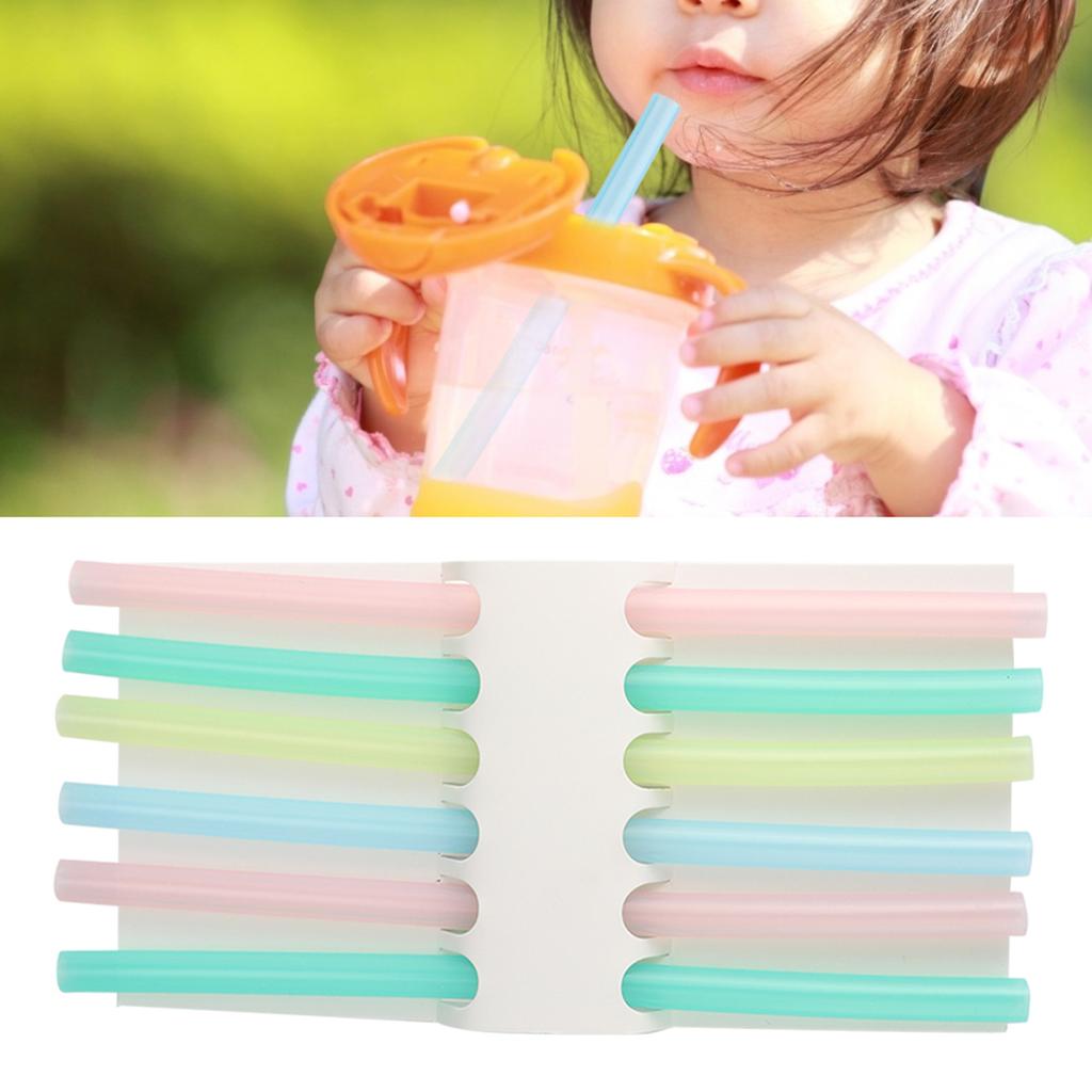 6pcs Silicone Soft Reusable Drinking Straws Flexible Straws for Over 6 Months Old Children