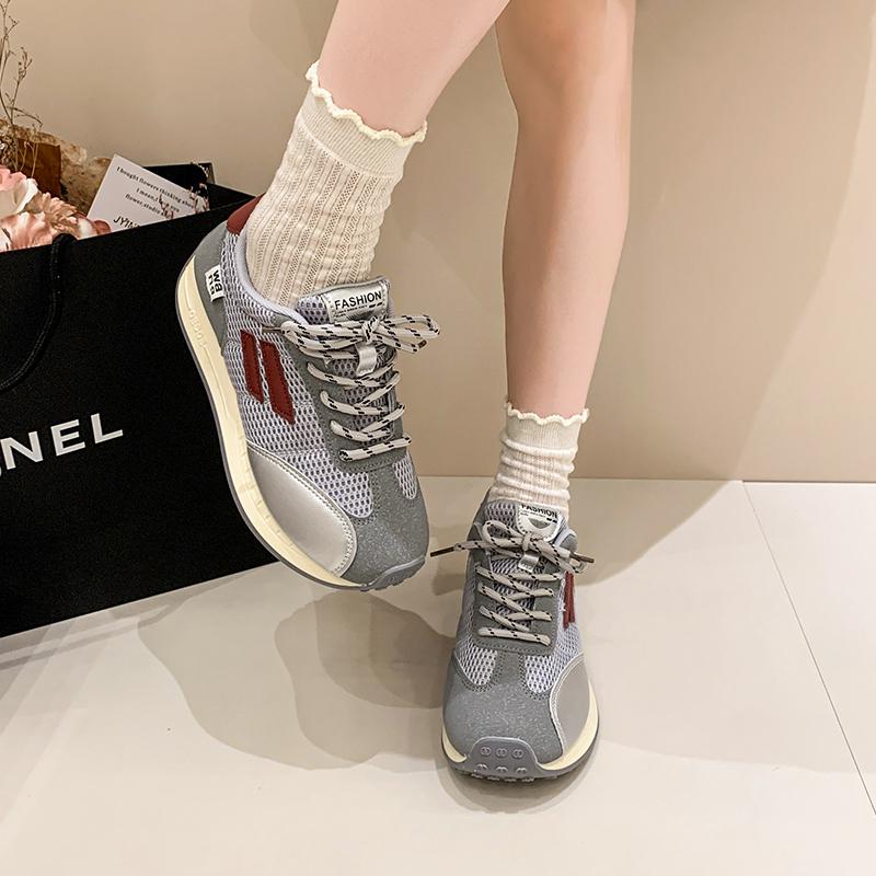 Fashion Women Lace Up Running Shoes Sporty Outdoor Fabric Sneakers Comfort Lightweight Non Slip Athletic Shoes for Gym Work Casual