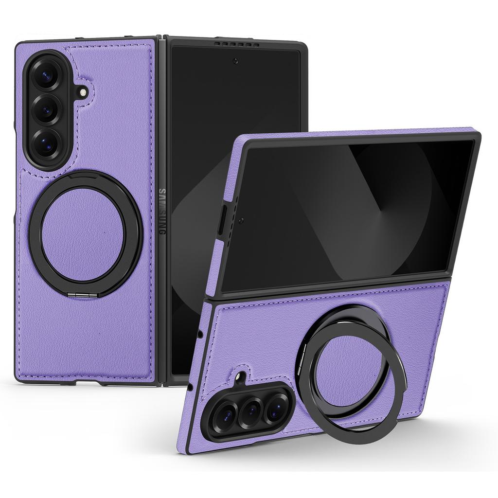 For Samsung Galaxy Z Fold7 5G Case with Ring Kickstand Magnetic Case PU Leather Back Cover