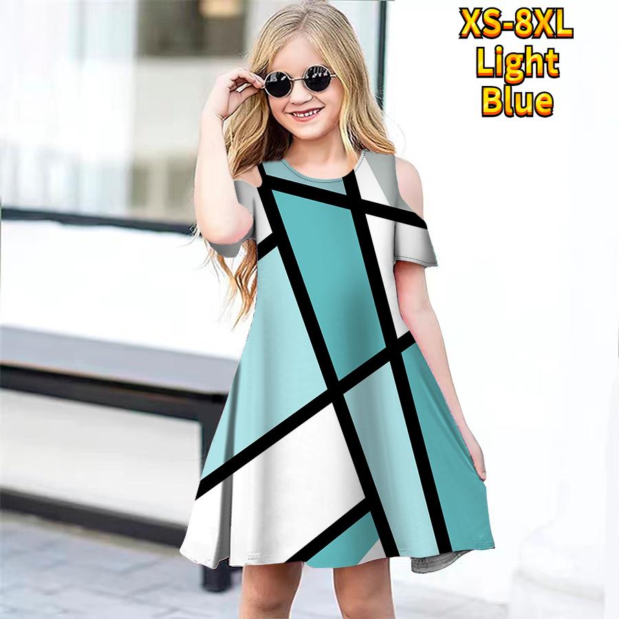 Платья с цветочным лоскутным сетчатым принтом для девочек, детское праздничное платье с открытыми плечами для девочек, платье принцессы, платье с короткими рукавами для девочек старше 4 лет