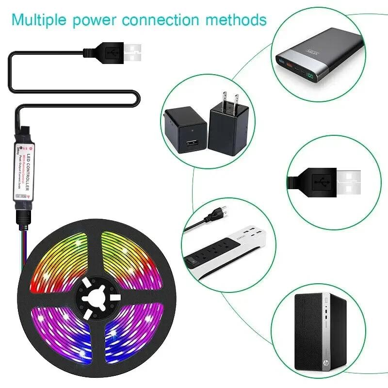 Светодиодная лента 1M-30M, сенсорная, Bluetooth, приложение, светодиоды 5050 RGB, гибкая лента Lus Led, DC5V, USB, подсветка для телевизора, декор комнаты