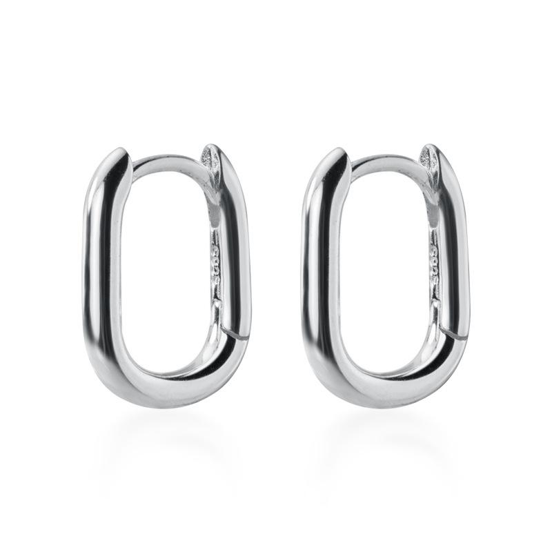Fashion 925 Sterling Silver Geometric Oval Ear Buckles Clip Earrings Jewelry