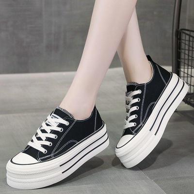 Женские белые парусиновые кеды - Дышащие, Нескользящие, Универсальная осенняя обувь на толстой подошве, увеличивающей рост