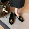 2024 Autumn French Embroidered Suede Slip-On Round Toe Flat Loafers for Women