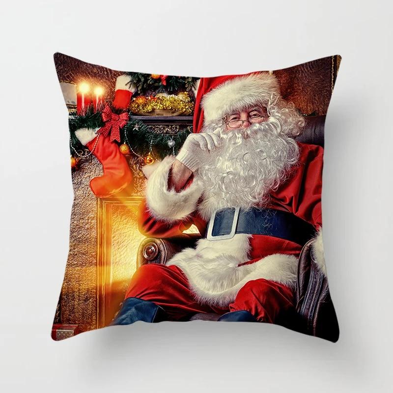 Рождественская наволочка, зимняя снежная сцена, наволочка с принтом Санта-Клауса, наволочка для гостиной, дивана, рождественское украшение для дома