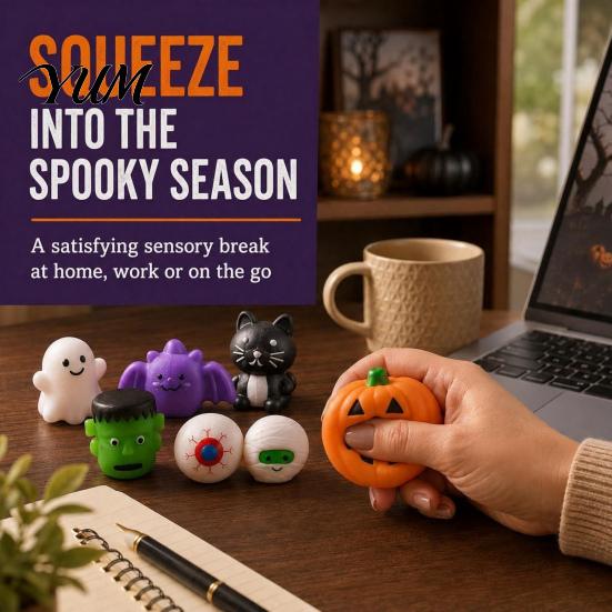 Halloween Party Game Props 30Pcs Mochi Squeeze Toys with Pumpkin Bucket for Kids, Trick or Treat Bag Fillers, Set Soft Pinch Ghosts Bats And