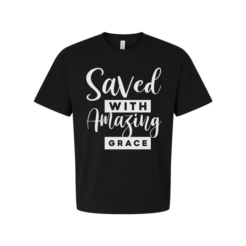 Saved With Amazing Grace Christian Unisex T Shirt Graphic Tee With Inspirational