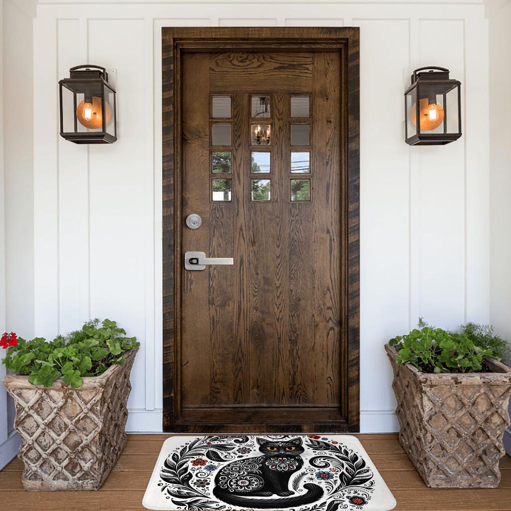 Stylish Black Cat-Themed Doormat, Suitable for Machine Washing, Perfect for Bathrooms, Bedrooms, Living Rooms, And Entrances