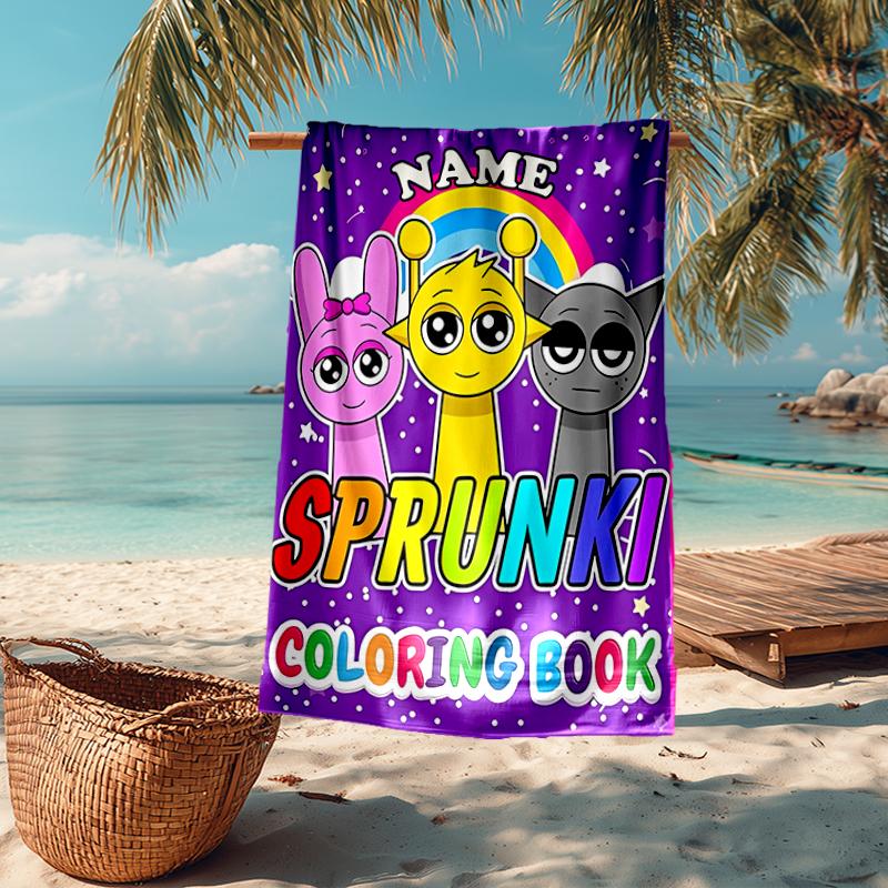 Custom Name Ultra-Soft Beach Towel with Sprunki Theme,Ideal for Pool - Camping, Diving - Perfect Travel Essential, Vibrant Beach Towel.