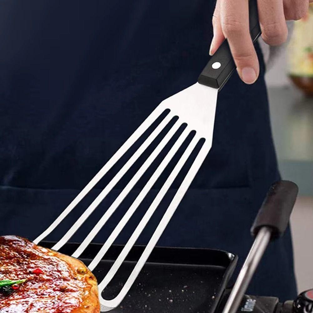 Лопатка для жарки рыбы из нержавеющей стали с деревянной ручкой, лопатка для барбекю, кухонная кухонная утварь
