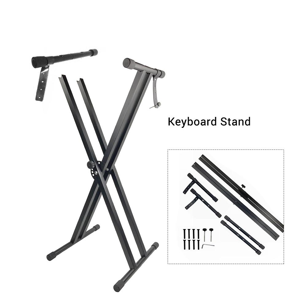 X Style Piano Keyboard Stand Adjustable and Portable Heavy Duty Music Stand with Anchoring Strap Black