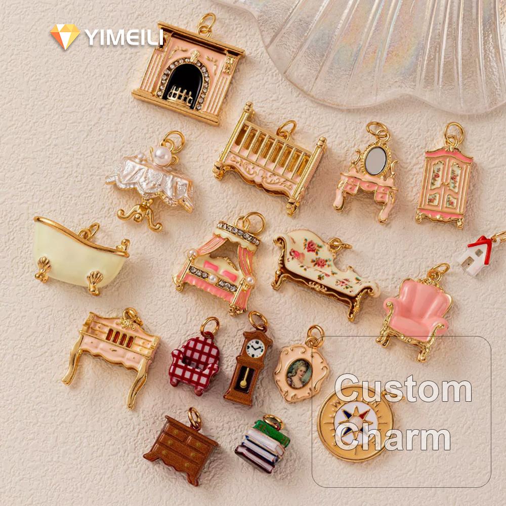 YML&Vintage Mini Furniture Pendants, Bathtub, Sofa, Vanity, Fireplace, DIY Alarm Clock, Charm Bracelet, Necklace Accessories