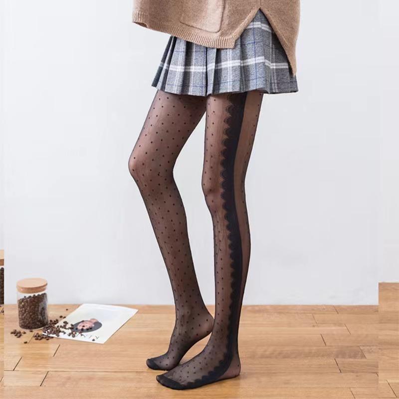 Girls Geometric patterns Thin Sheer Kawaii Hositry Women Sweet Heart Dot Jacquard Fishnet Pantyhose Slim Fit Bowknot Lace Tights