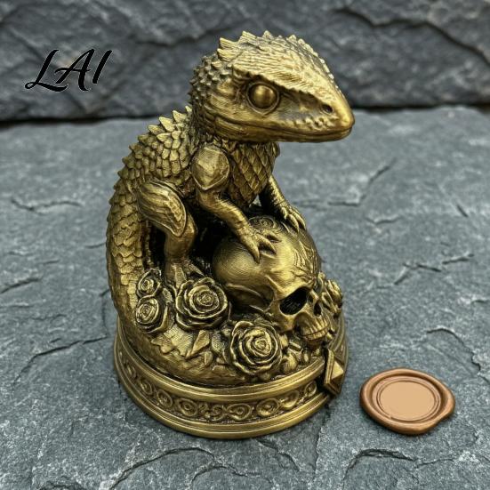 Resin Gothic Home Decor 3D Printed Gecko Skeleton Rose Ornament Spooky Office Desk Ornament Statue Desktop Animal Sculpture for Halloween