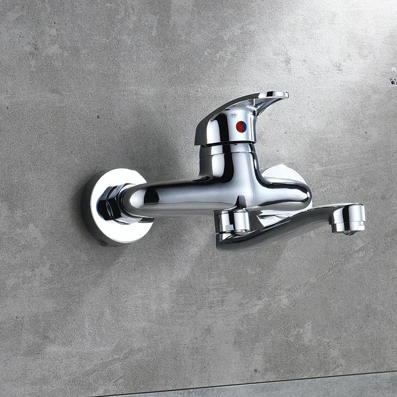 Wall Mounted Sink Faucets Hot and Cold Tap Kitchen Mixer Taps Single Handle Chrome Bathroom Faucet Household Kitchen Faucet