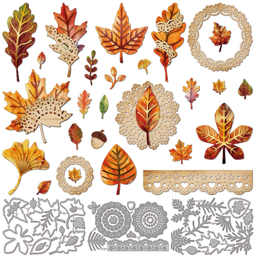 Autumn Leaf Carbon Steel Cutting Dies Stencils for DIY Scrapbooking Photo Album Decorative Embossing Paper Card 95~110x157~160x0.8mm 3pcs/set