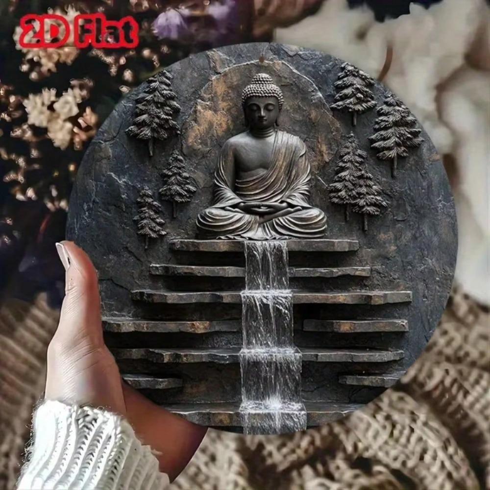 Винтажное металлическое настенное искусство Будда Медитация Монах Водопад Двор Сад Декор Знак