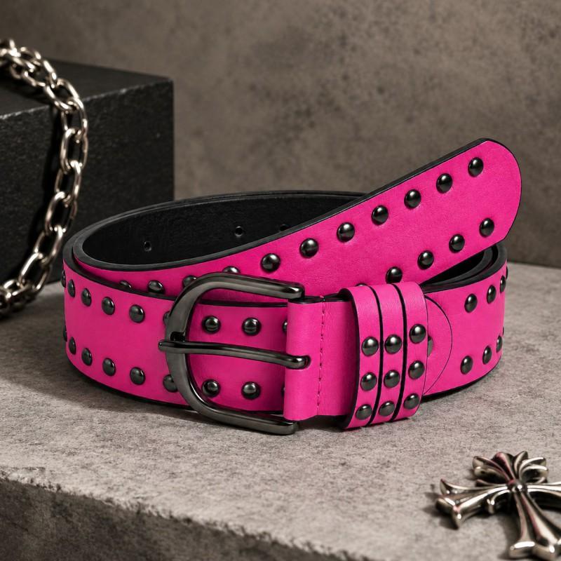 Womens Punk Vintage Belt Double Prong Buckle PU Leather Jeans Y2K Style