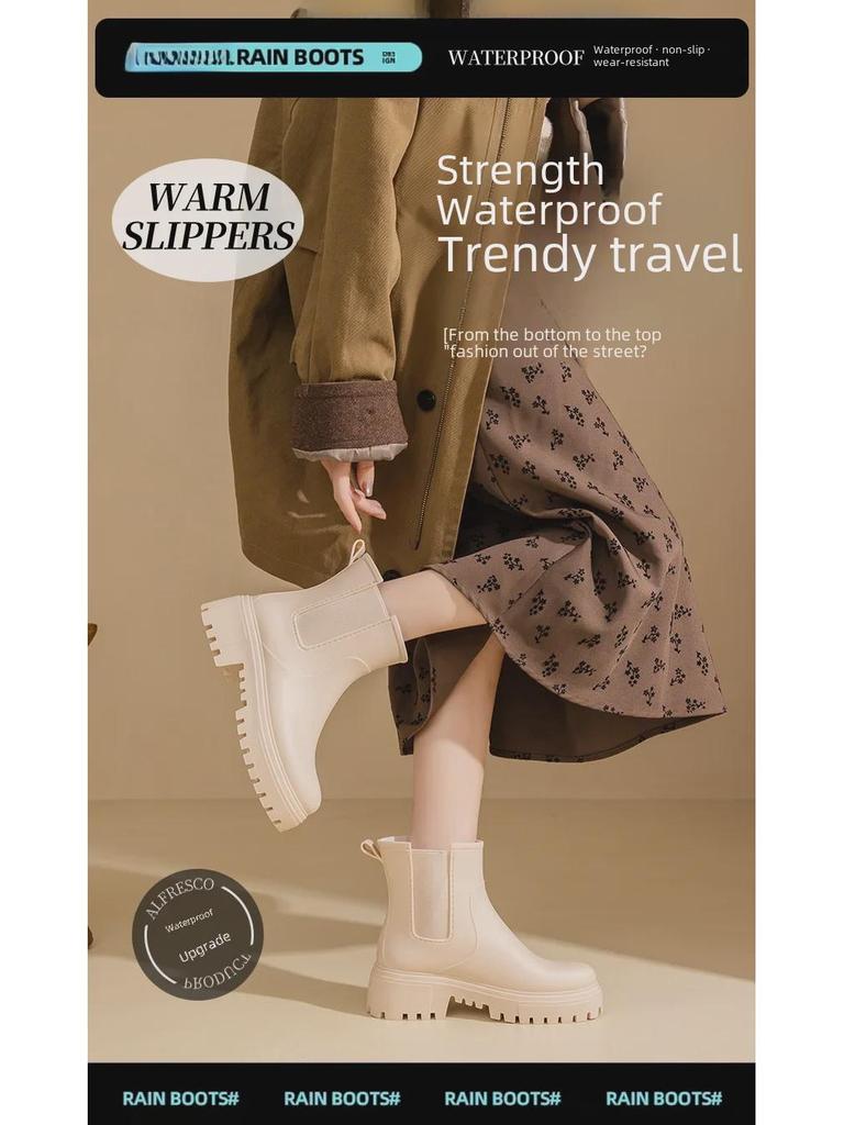 2024 Стильные женские водонепроницаемые резиновые сапоги: Толстая подошва, износостойкая, усиленный дизайн с бархатным утеплителем для любого сезона