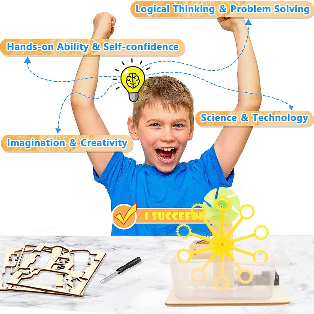 STEM Toys DIY Bubble Machine Assembling Model Material Kits Students Educational Science Experiment Technology Toys for Children