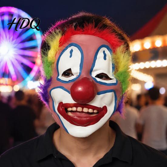 Интегрированная плюшевая париковая маска клоуна Реалистичная с красным носом и париком Страшная латексная Декорация для Хэллоуина Сцена Маска на все лицо для костюмированной вечеринки Взрослые