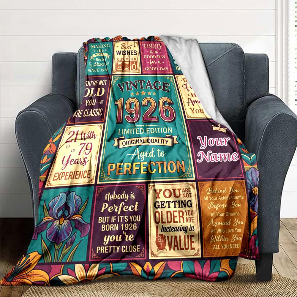 Vintage Elegance Anniversary Customize Your Name Blankets Comfortable Soft Lightweight Multiseason Blanket For Picnics Sofas Offices Beds Living Rooms