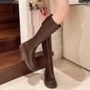 Зимние женские высокие сапоги на среднем каблуке, модные массивные туфли 2025 года, новые дизайнерские туфли-лодочки для вечеринок, высокие мотоциклетные туфли до колена, Botas De Mujer