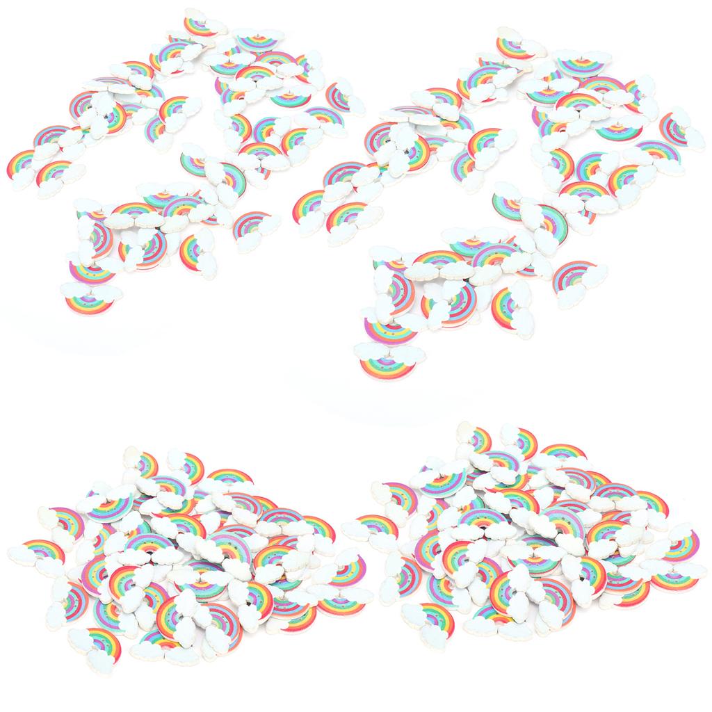 200Pcs Rainbow Wooden Buttons DIY Painted Decoration Accessories with 2 Holes for Children