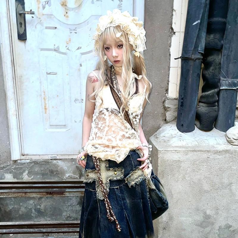 Японское кружевное платье Y2k, эстетика 2000-х годов, короткие платья с вырезами, винтажное мини-платье на бретельках Harajuku, вечерние в стиле Лолиты