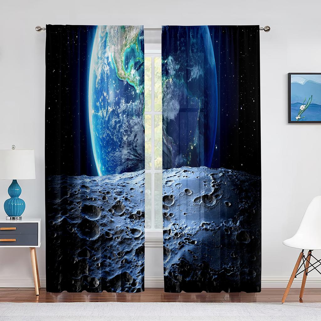 Космос Планета Земля Марс Меркурий Галактика Тюль Шторы для Домашнего Офиса Окна Спальни Кухни Современные Шифоновые Прозрачные Вуалевые Шторы
