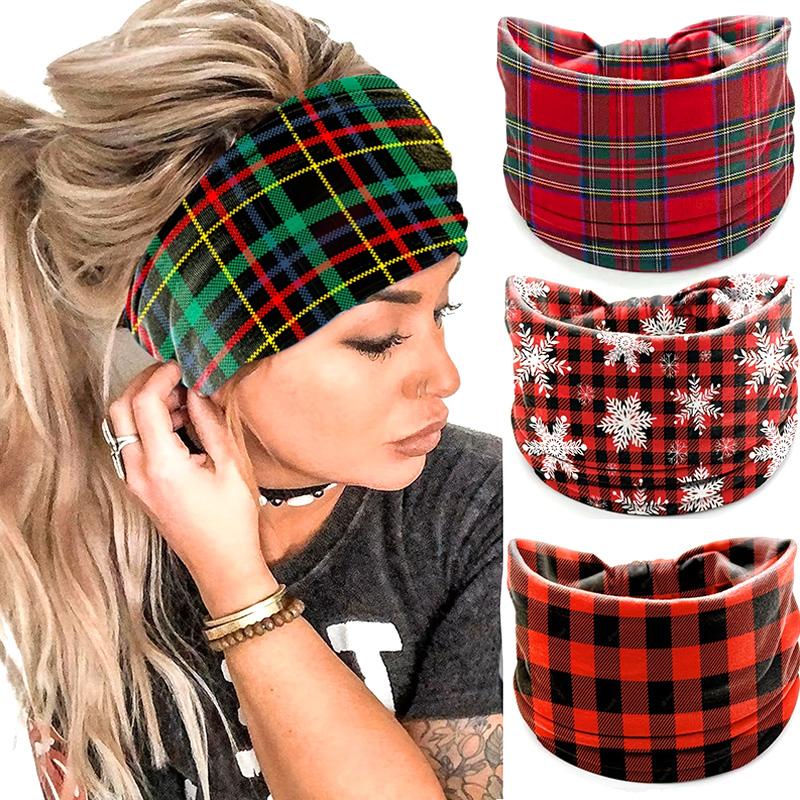 Женская повязка на голову с рождественским принтом, эластичные аксессуары для волос, эластичные повязки для йоги, спортивные повязки на голову со снежинками, нескользящие