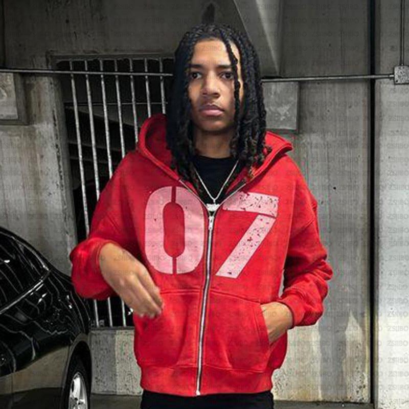 Европейский и американский модный кардиган с капюшоном: Свитшот в уличном хип-хоп стиле с цифровым принтом 07