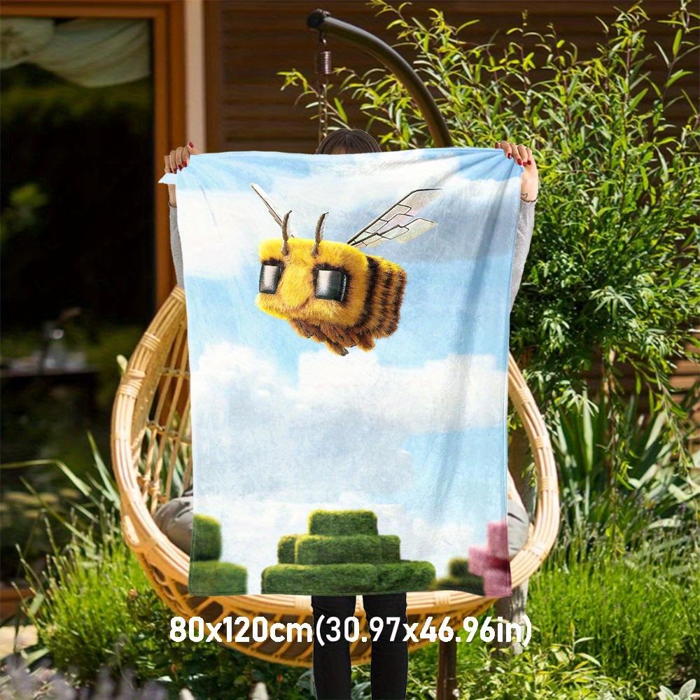 1pc Bee World Theme Design Flannel Blanket - 3D Printed Soft Warm, All-Season Lightweight Throw for Camping Travel Bed-080706