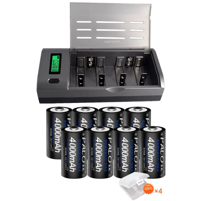 PALO Батарея размера C, 4000 мАч, аккумуляторная батарея LR14, 1,2 В, NI-MH, комплект зарядного устройства для ЖК-дисплея AA AAA, CD, 9 В, комплект зарядного устройства