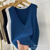 С глубоким V-образным вырезом Сладкий вязаный жилет Однотонный Осенний Новый Женский Вязаный