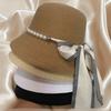 Women's hat for summer, seaside grass-woven large brim sunshade beach hat, face-hugging small French bow sun hat, self-operated hat