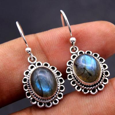 Ювелирные изделия из стерлингового серебра 925 пробы ручной работы с лабрадоритом и драгоценным камнем для женщин, висячие серьги