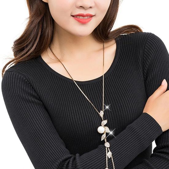 Ожерелье из искусственного жемчуга с кисточками и листьями, кулон, изысканные аксессуары, свитер, цепочка, ювелирный подарок для женщин