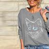 Women Autumn Tops Loose Cat Portrait of a Kitten Print Causal Long Sleeve T-shirt Top Blouse