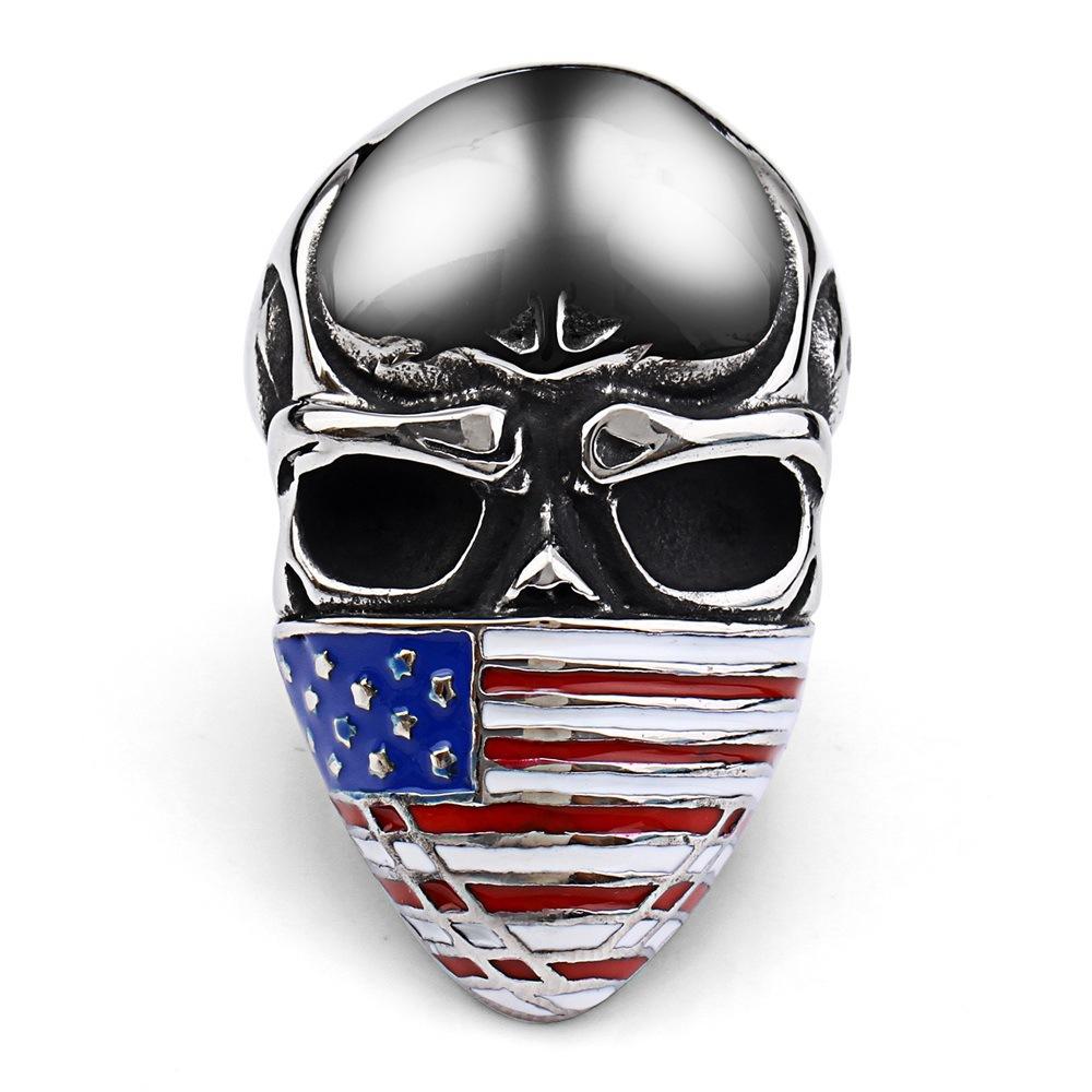 Men's Skull Ring Exaggerated Skull Ring American Flag Stars and Stripes