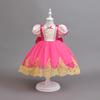Children's Bow Girls Dress Rapunzel Mesh Dress Sleeping Beauty Bubble Sleeve Dress Dress
