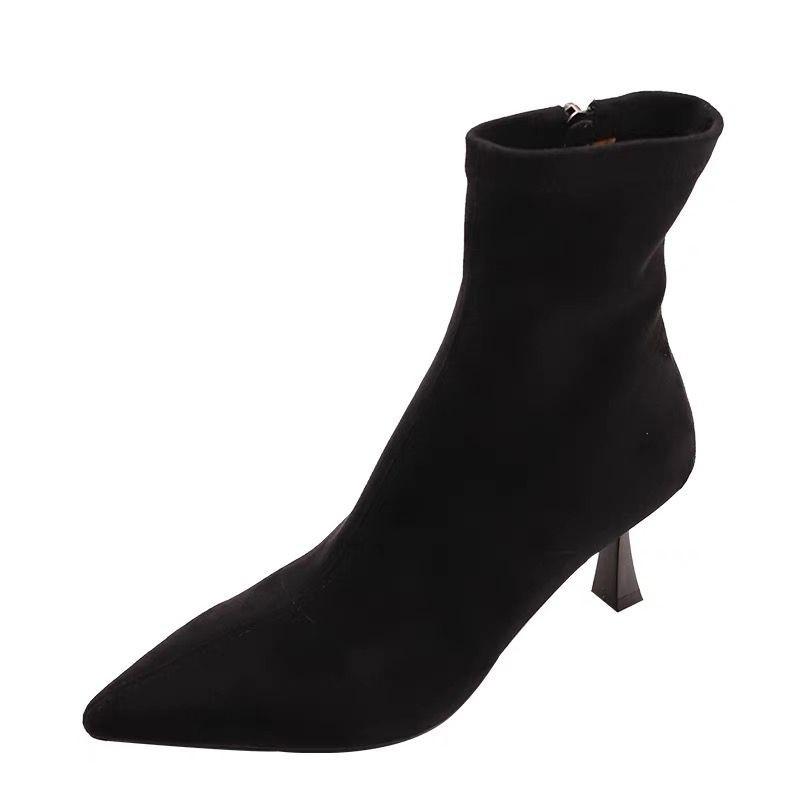 Женские замшевые ботинки челси на высоком каблуке, сексуальные туфли с острым носком, зима 2024, модные новые тенденции, готические женские туфли