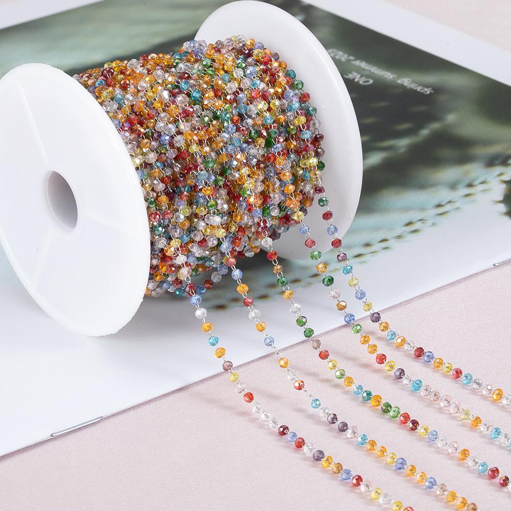 2Meters 1Meter Stainless Steel 2.5mm Crystal Beads Chain Natural Stone Beaded Chains for Necklace Bracelet Jewelry Making DIY